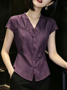 DAIXIANGFEIZI | Elegant and Fashionable Voile Blouse for Women Summer New Design V-neck Slim-fit