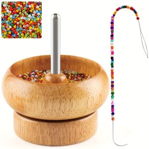 DIY Making Bead Spinner Bead Spinner for Jewelry Making Effortless Rotating Wooden Bracelet Spinner with 1 Beading Needles
