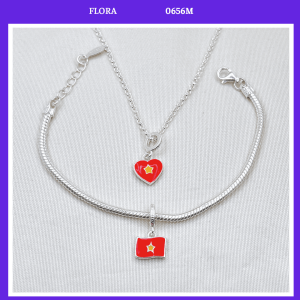 FLORA 0656M - Set bạc ta dây chuyền lắc tay hình lá cờ Tổ Quốc Việt Nam Tổ Quốc trong tim dành cho bé