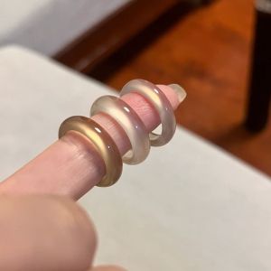 QFDI Vòng Vòng mã não Xuất xứ Brazil tự nhiên chalcedony màu trắng giống như băng vòng linh hoạt cầm tay Vòng Ngọc Bích Chalcedony Vòng nhẫn đôi Ngọc Bích