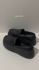 Womens Fashionable Black Shoes 5CM Thick Sole Rubber Non-Slip Waterproof Slip-On Shoes for Work School Casual for All Seasons 0105523