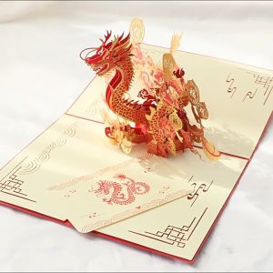 🔥HOT🔥2024 Chinese Happy Year Card 3D Pop Up Golden Dragon Card Celebrate Happy Birthday Card Creative Handmade Greeting Folding Card Gifts