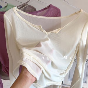 Sun Protection Ice Silk Long Sleeve T-Shirt Wrap Thin Clouds V-neck Slim Fit Inner And Outer Wear Base Shirt Womens Fashion