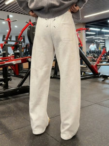 กางเกงวอร์มผู้ชายทรงหลวมเอวสูง กางเกงขายาวทรงตรงลำลองสำหรับฤดูใบไม้ร่วงและฤดูหนาว กางเกงขายาวทรงตรงแบบหนาป้องกันลม กางเกงขายาวทรงตรงสไตล์อเมริกัน
