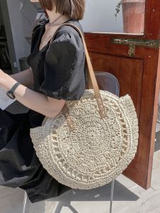 Trendy Handwoven Straw Bag Womens Handbag Vacation Beach Bag Soft Fabric Korean Style Fashionable New 2024 Spring Daily Use