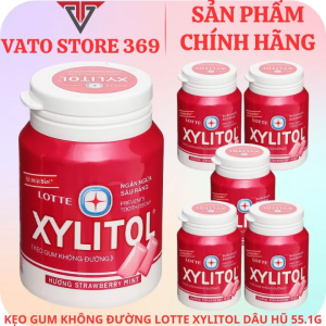 Kẹo gum không đường LOTTE XYLITOL hương dâu hũ 55.1g