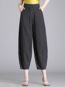 กางเกงขายาวทรงหลวมผ้าลินินบางสำหรับผู้หญิง กางเกงขายาวทรงลำลองฤดูร้อน Harem ทรงกระบอกเล็ก กางเกงขายาวทรงลำลองสไตล์เกาหลี