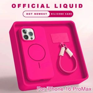 Magnetic Lanyard Phone Cases for IPhone 17 Air 16 Pro Max 15 14 13 Plus for Magsafe Liquid Silicone Strap Protect Soft TPU Cover
