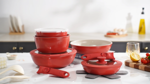 Redchef Nonstick Ceramic Rock Red Cookware Set Handle Removable (16Pcs) Non Toxic PFAS& PTFE& PFOA Free Suitable for All Stoves(Gas Electric & Induction)