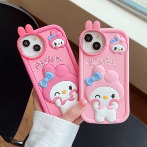 【New】Innovative Happy Melody Liquid Silicone Phone Case with Bracelet For iPhone 11 12 13 14 15 Series