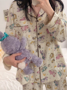 Pure Cotton Nightgown Long Sleeve Loose Comfortable Sweet Star Dailu Home Clothes Set Can Be Worn outside for Women