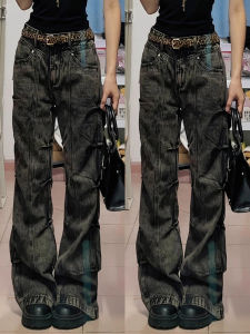 กางเกงยีนส์ทรงหลวมเอวสูงสไตล์ย้อนยุคสไตล์อเมริกันสำหรับผู้หญิง กางเกงขายาวทรงหลวมสำหรับผู้หญิงไซส์ใหญ่