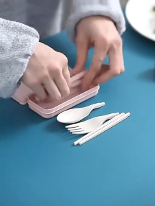 **TOP SELLING** 2025 NEW Portable Cutlery Set with Case Reusable Travel 5 Piece Utensils Set Flatware Spoon Fork Knife and Chopsticks with Case Set Kutleri Mudah Alih dengan Sarung Set Perkakas Perjalanan 5 Keping 折叠餐具
