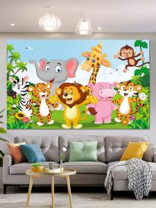 Cartoon Wall Stickers Childrens Room Decorative Paintings Bedroom Background Wall Decals Self Adhesive Animal World Bedside Artwork