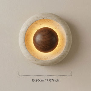 Natural Yellow Travertine Wall Lamp Wabi-Sabi Style Wood Stone Sconce Light 20cm Modern LED Bedside Living Room Decor Lighting