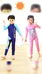 1pc Kids Swimsuit Long Sleeve Rashguard Unicorn Dinosaur Design DriFit Swimwear for Boys and Girls