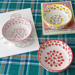 TheFifthMoon Japanese Style Cute Floral Ceramic Fruit Salad Bowl Lace Edge Bowl  Clear Style Irregular Shape Dinnerware