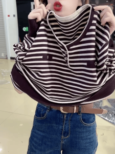 Fall Fashion V-Neck Long Sleeve Knitwear Womens Slimming Versatile Base Layer T-Shirt Casual Retro Style Commute Simple Loose Fit