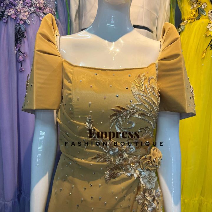 slim fit dress slacks Baro't Saya Filipiniana Tagalog Special Double Lining with Piping Brown Lagundi Leaves Design XL