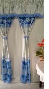 Rèm Cửa Thanh Ngọc Ngang Từ 1m đến 14m x Cao 2m Vải Gấm Thêu Hoa Văn Xẻ Giữa Màu Xanh Dương