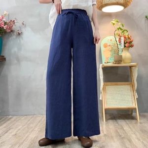 QIAOXIZI | Quần Đùi Chân Rộng Cotton Linen Phong Cách Trung Quốc