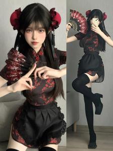 New Chinese Style Cheongsam Dress Halloween Christmas Cosplay Uniform Soft Girl Maid Skirt Short Cheongsam Daily Wear