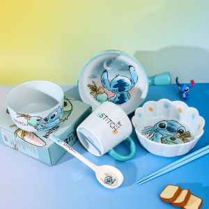 Bộ Đồ Ăn Bằng Gốm Disney Stitch Bát Đựng Cơm Thìa Đũa Túi Quà Tặng Sáng Tạo Dễ Thương Bộ Đồ Ăn Sáng Tạo Bộ Đồ Ăn