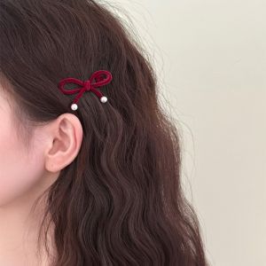 1/4Pcs Wine Red Red Girls Happy New Year Hairclips for Women Girls Fashion Accessory