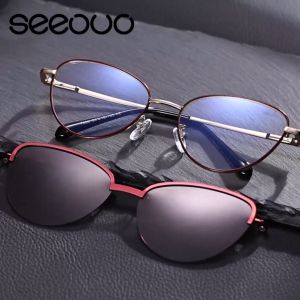 Seeouo - Kacamata Antiradiasi Blueray Clip on 2in1 Free Cat Eye Polarized Fashion Wanita Korean Style Bisa MInus 7003