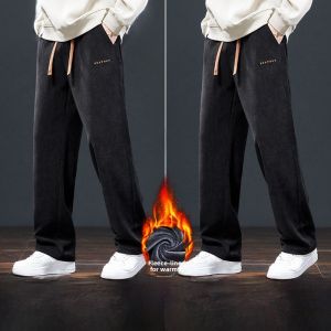 ROMON | Lormen Mens Fleece Lined Casual Pants Thick Warm Sporty Wide Leg Sweatpants Long Trousers Autumn Winter New Style Snail Thickened