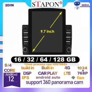 STAPON 9.7inch 2din android14 32 64 128 256GB 4G DSP 360camera voice command ips carplay android auto am fm car headunit stereo tesla vertical screen wifi GPS navigation bluetooth fit 2din 9inch 10 inch panel 9700