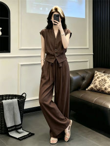 SUYE | Elegant V-Neck Sleeveless Vest and Wide Leg Pants Two-Piece Set