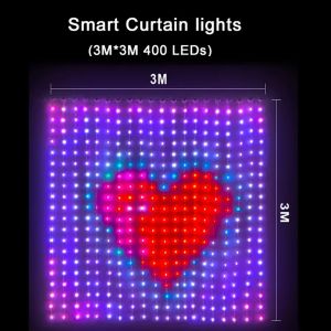 Smart RGB App Control Curtain LED Lights DIY Custom Display Music Sync Fairy Garland String Lamp for Party Festival Decor