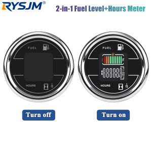 RYSJM | 52mm 2 in 1 LED Digital Fuel Level Gauge & Hour Meter Dual Display Gauge 12V 24V Universal For Car Motorcycle Marine Boat Yacht