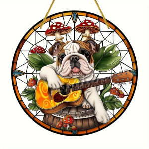 Cute Animals Dog Cat Suncatcher Art Stained Window Hanging Sun CatcherSunshadeAnimals Lover Gift Acrylic Round Garland Sign