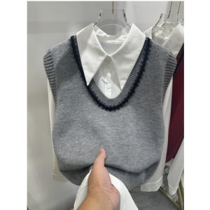 Korean Style Spring Autumn Heavyweight Sequin Sleeveless Knitted Vest Womens 2024 New Outerwear Layering Tank Top