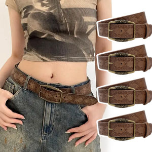Pattern Print Retro Y2K Belts for Women Buckle Pin Waist Belt Female Pu Leather Hip Hop Fashion Waistband