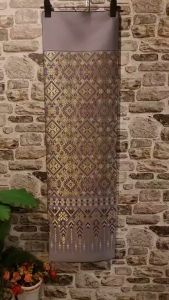 158.ผ้าไหมแกมฝ้าย ผ้าทอทั้งผืน ลายแพรวากาฬสินธุ์ สีเทา