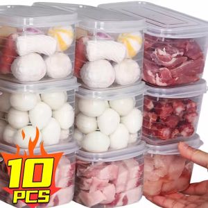 20/10Pcs Large Food Preservation Box / Frozen Meat Vegetable Fresh Box / Refrigerator Crisper with Lid / Transparent Kitchen Organizer Sealing Storage Box