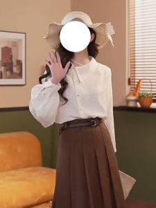 เสื้อเชิ้ตผู้หญิงสไตล์ฝรั่งเศส ทรงหลวม แขนยาว ปกโปโล ลายจุด ฤดูใบไม้ร่วง 2024 เสื้อเชิ้ตผู้หญิงสุดหรูหรา