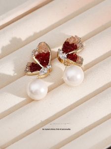 Caromay French Style Red Crystal Butterfly Earrings Luxury Vintage Fresh Outfall Fashion Jewelry for Women Crystal Stud Earring