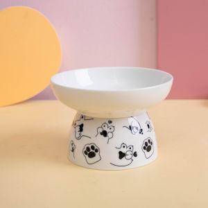 Ceramic Cat Bowl Anti-Flip Design with High Feet Arch Neck Protection Slope Mouth Large Size Pet Bowl for Cats And Dogs