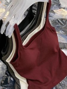 ฤดูใบไม้ร่วง รูปแบบใหม่ ผู้หญิง สลิมฟิต Bandeau เสื้อท่อนบน Square ปกเสื้อ Integrated Cup Flocking แบบมีด้าย เสื้อกั๊ก เสื้อฐาน หลากหลาย เสื้อ Bottoming