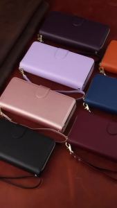 Long Lanyard Zipper Wallet Flip Case for Samsung Galaxy S26 Ultra S25 Plus S24 Fe S23 S22 Card Bag Leather Purse Phone Cover