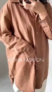 ALOHA BESTSELLER!Kemeja Linen Basic Jumbo Wanita Kemeja Kerja Kemeja Wanita Oversize Kancing 2004