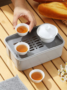 Di Động Nhựa Gongfu Trà Du Lịch Khay Trà Ba Ly Một Nồi Trà Xe Ô Tô Khay Trà Hộp Bảo Quản Nhẹ Cắm Trại Bộ Trà