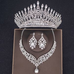 Luxury Crystal Crown Necklace Earring Set Rhinestone Bridal Jewelry Set Bridal Wedding Hair Accessories Jewelry Crown Tiara Set