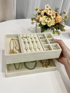 High-End Velvet Jewelry Storage Box Large Capacity Dustproof Oxidation Resistant Earring Ring Jewelry Box Nordic Style Pure Color