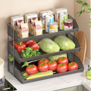 Multi-Functional Kitchen Storage Rack Vegetable Fruit Organizer Modern Simple Style Iron Material No-Install Required Basket
