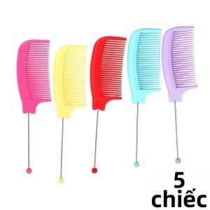Bộ 5 Lược Chải Tóc Bằng Nhựa Chống Tĩnh Điện Đính Hạt Đuôi Chuột Lược Nhiều Màu DIY Hạt Phụ Kiện Tạo Kiểu Tóc
